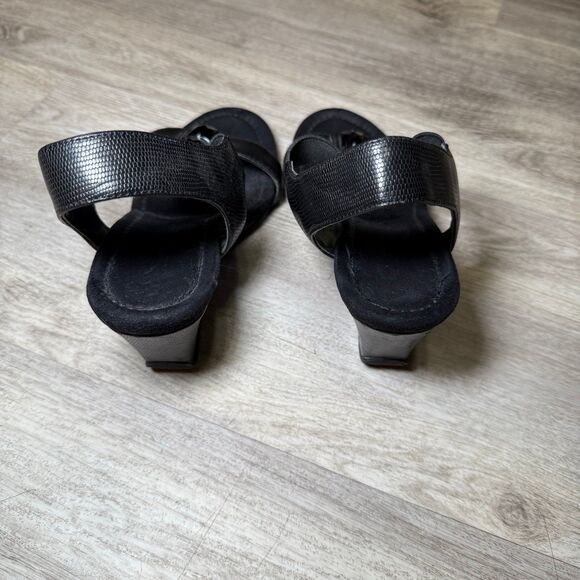 Anne Klein Sport Black AK Lofty Black Wedge Heels with Rectangle Gems - size 6.5 - Picture 4 of 5